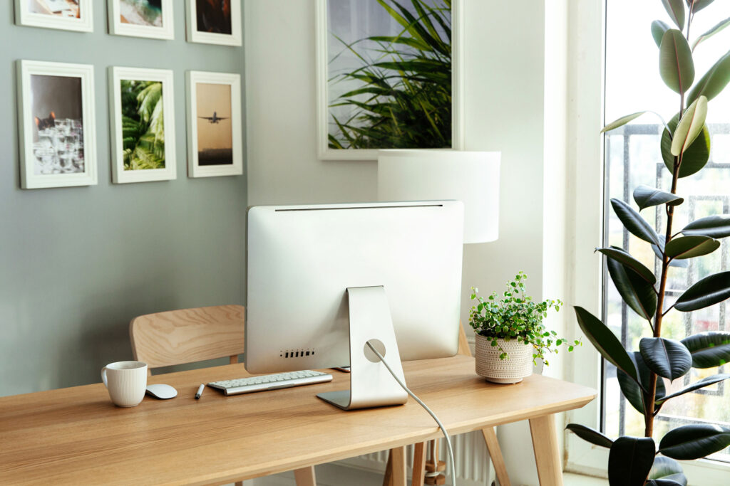 home office with natural light and house plants